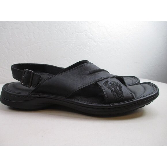 Skechers Black leather sandals mens sz 12 phoenix bird dragon embroidered - Picture 2 of 12